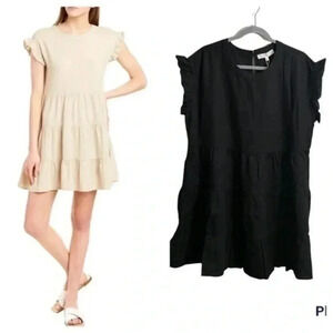 Adyson Parker black linen blend tiered shift dress Small